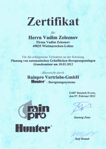 Zertifikat Rain Pro - Jan 2012
