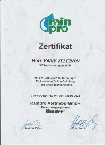 Zertifikat Rain Pro - März 2022